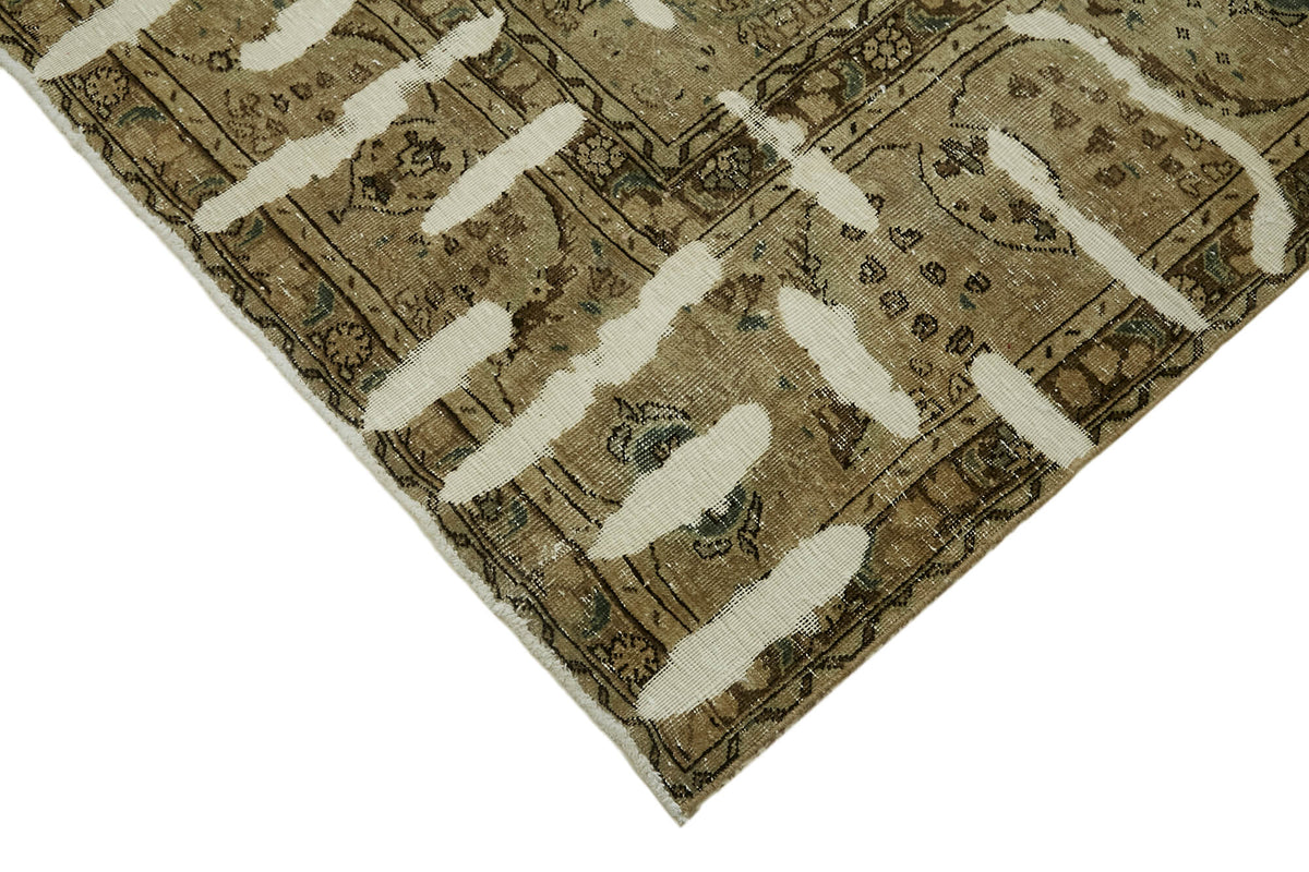 Rusvo Soyut Desenli Kahverengi Krem Vintage El Dokuma Halı 306x398 cm – detay görünümü