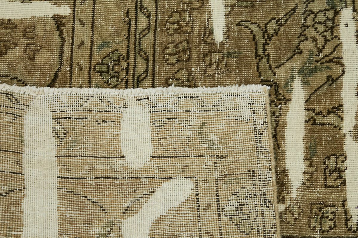 Rusvo Soyut Desenli Kahverengi Krem Vintage El Dokuma Halı 306x398 cm – arka yüz görünümü