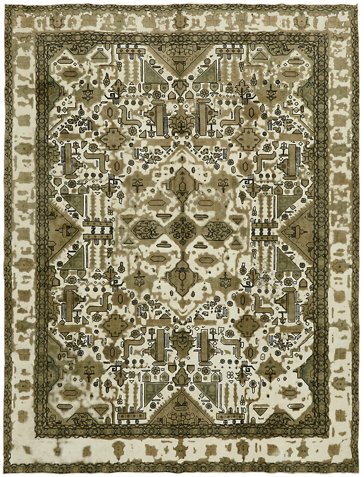 Rusvo Kahverengi Halı 6 m2 Vintage Geometrik Desenli 280x365 cm