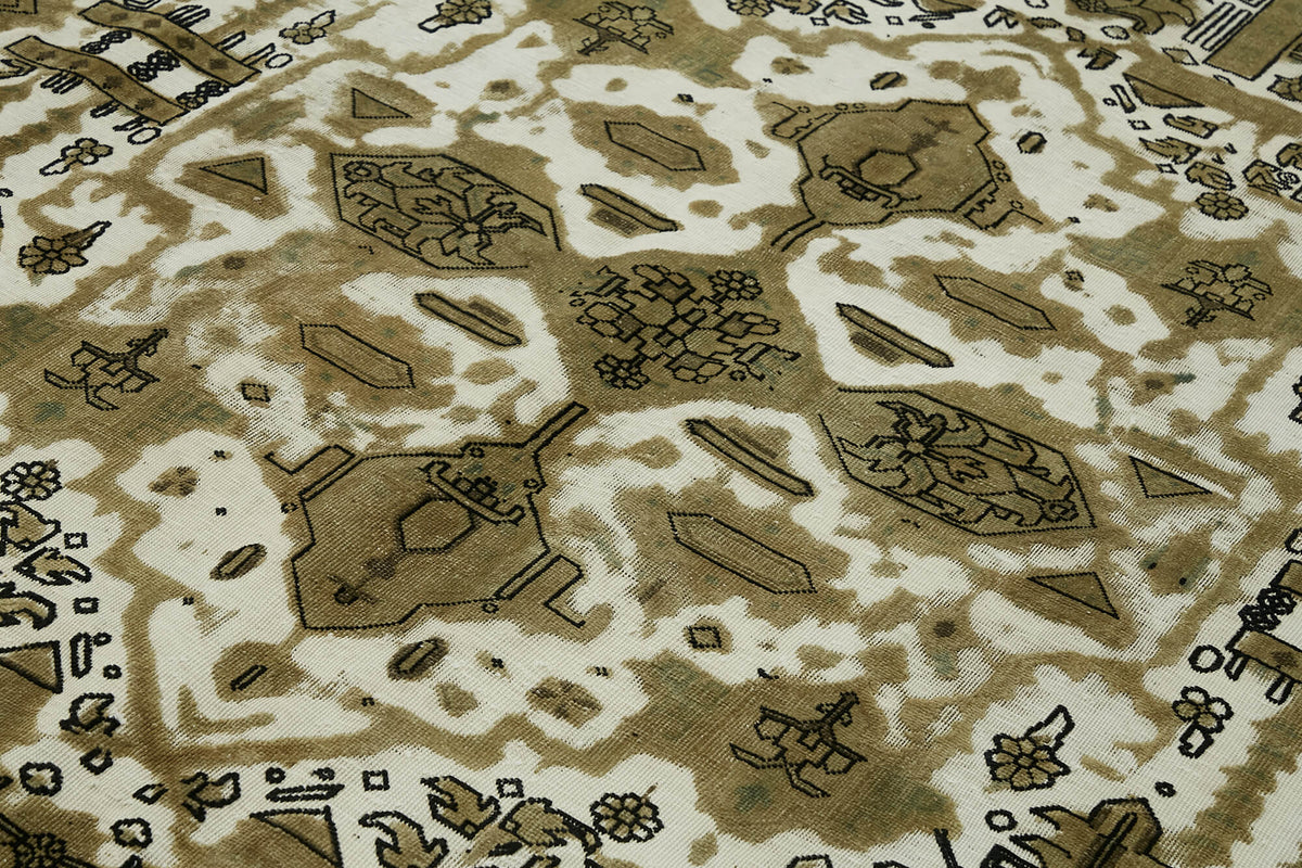 Rusvo Kahverengi Halı 6 m2 Vintage Geometrik Desenli 280x365 cm – mekânda kullanım