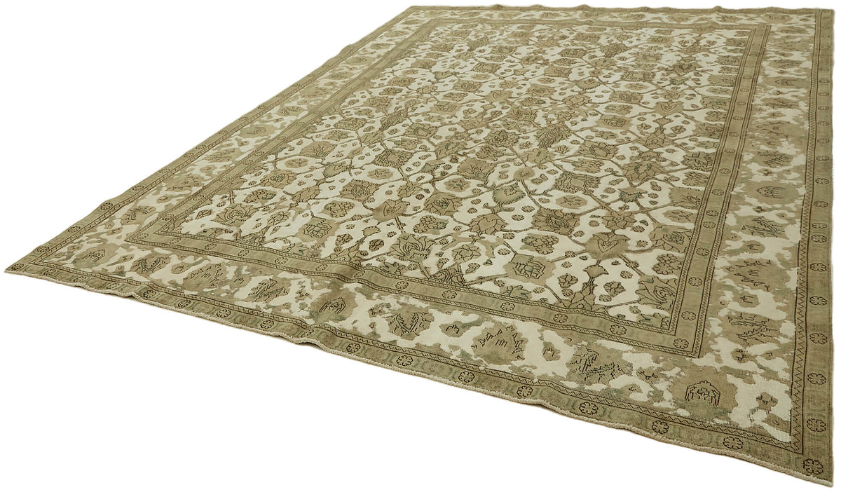 Rusvo Geometrik Desenli Vintage Bej ve Kahverengi Halı 280x376 cm – doku yakın çekim