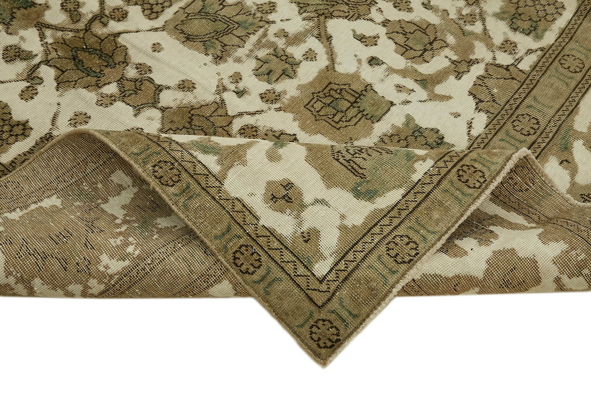 Rusvo Geometrik Desenli Vintage Bej ve Kahverengi Halı 280x376 cm – kenar detayı