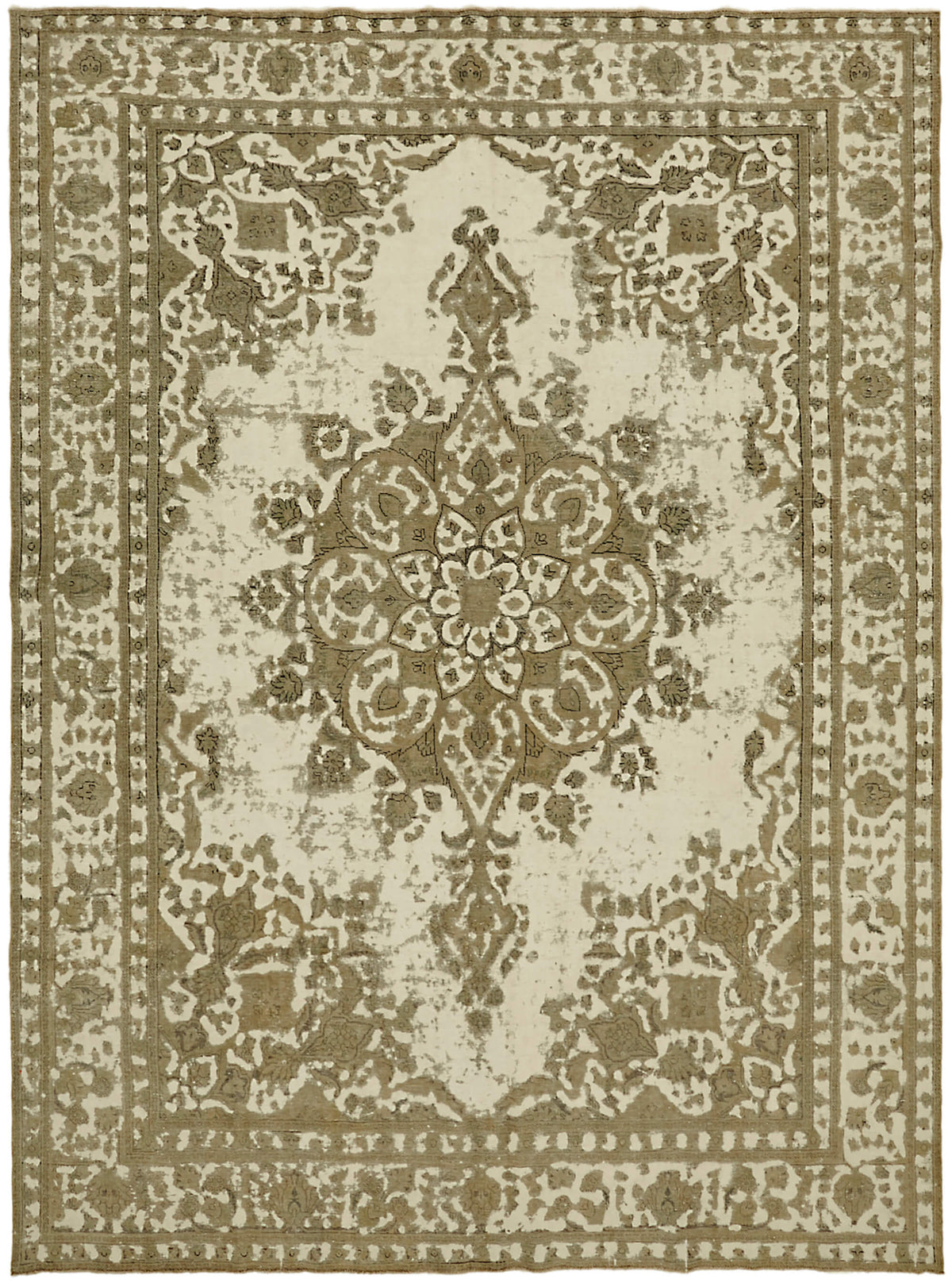 Rusvo Krem Kahverengi Madalyon Desenli Vintage Halı 293x380 cm