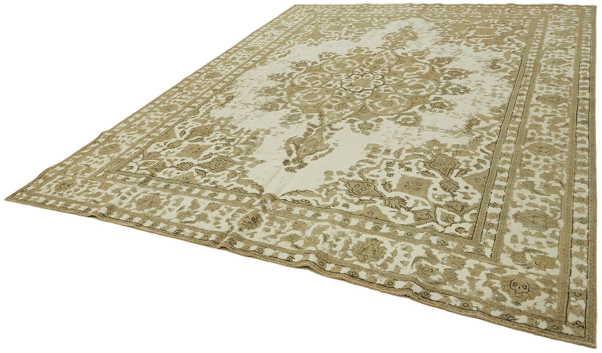 Rusvo Krem Kahverengi Madalyon Desenli Vintage Halı 293x380 cm – doku yakın çekim