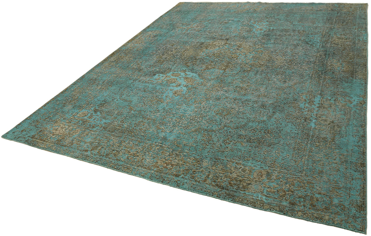 Zelko Klasik Eskitme Desenli Turkuaz El Dokuma Halı 250x332 cm – doku yakın çekim