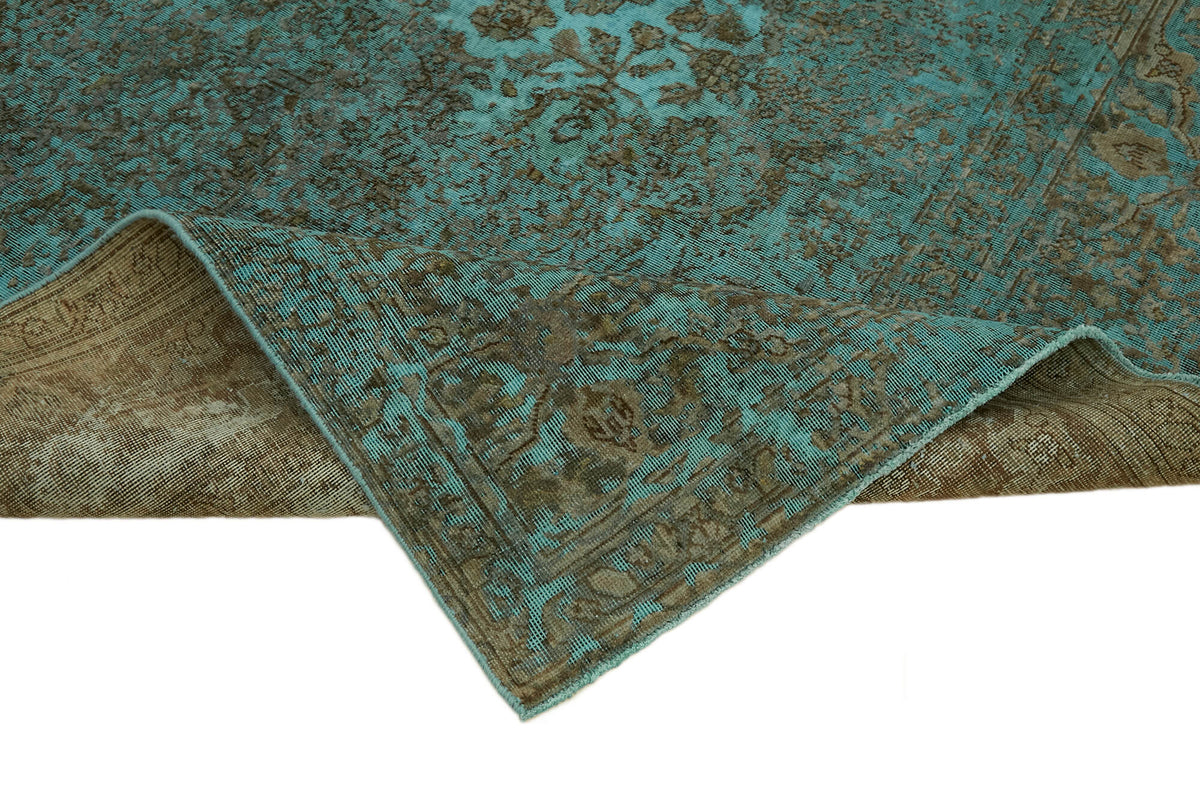 Zelko Klasik Eskitme Desenli Turkuaz El Dokuma Halı 250x332 cm – kenar detayı