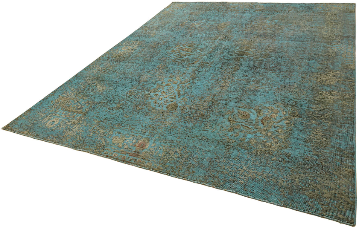 Zelko Overdyed Turkuaz ve Kahverengi Modern Eskitme Halı 245x330 cm – doku yakın çekim
