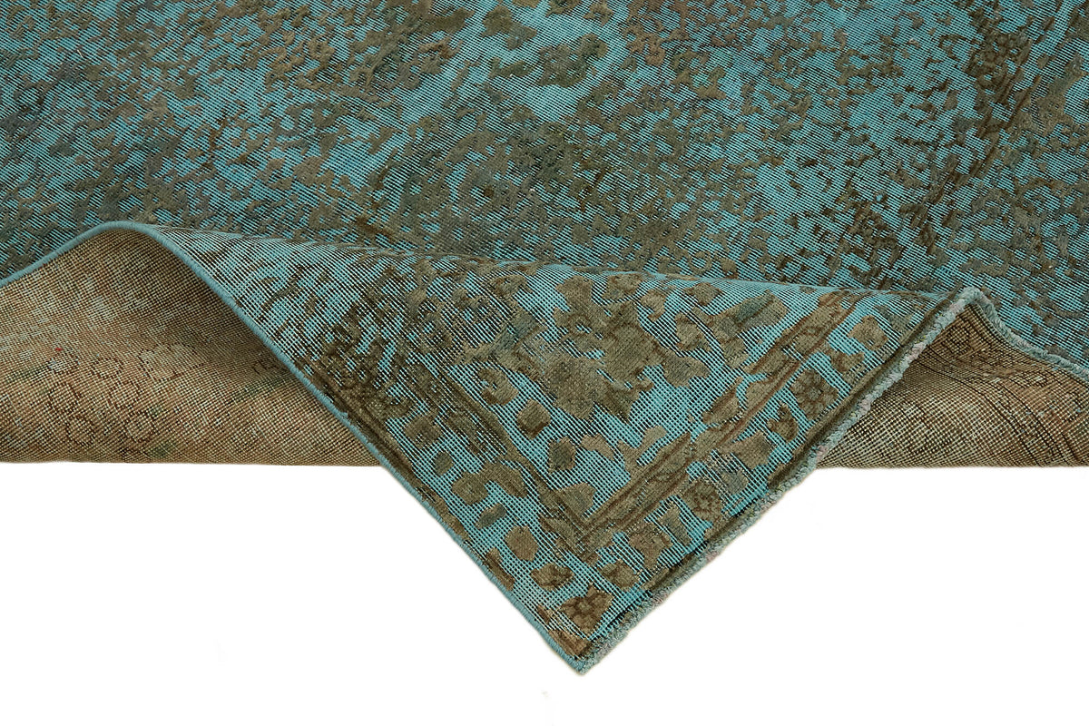 Zelko Overdyed Turkuaz ve Kahverengi Modern Eskitme Halı 245x330 cm – kenar detayı