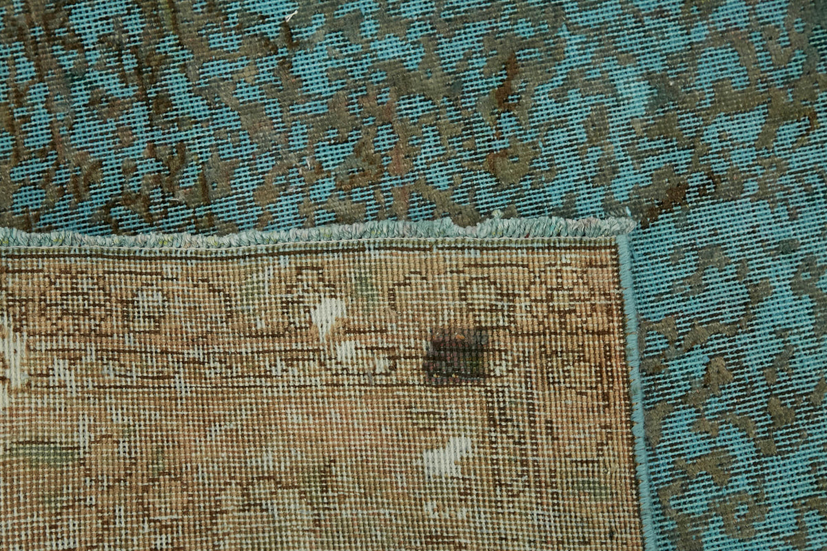 Zelko Overdyed Turkuaz ve Kahverengi Modern Eskitme Halı 245x330 cm – arka yüz görünümü
