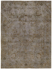 Rusvo Gri Madalyon Desenli Bej Eskitme Yün El Dokuma Halı 250x333 cm