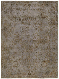 Rusvo Gri Madalyon Desenli Bej Eskitme Yün El Dokuma Halı 250x333 cm