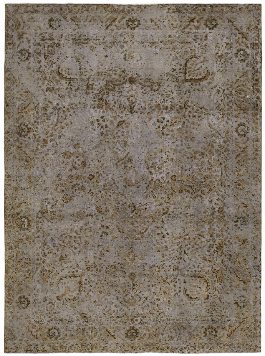 Rusvo Gri Madalyon Desenli Bej Eskitme Yün El Dokuma Halı 250x333 cm
