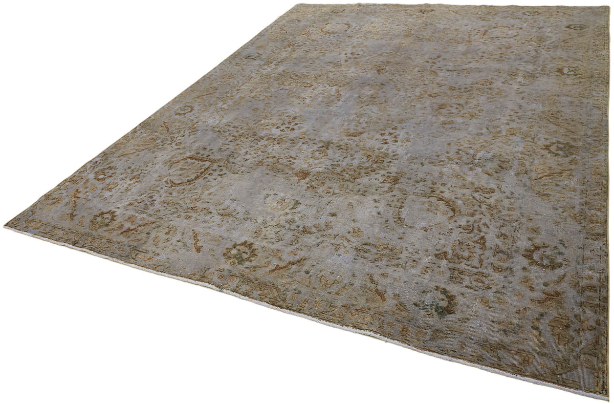 Rusvo Gri Madalyon Desenli Bej Eskitme Yün El Dokuma Halı 250x333 cm – doku yakın çekim