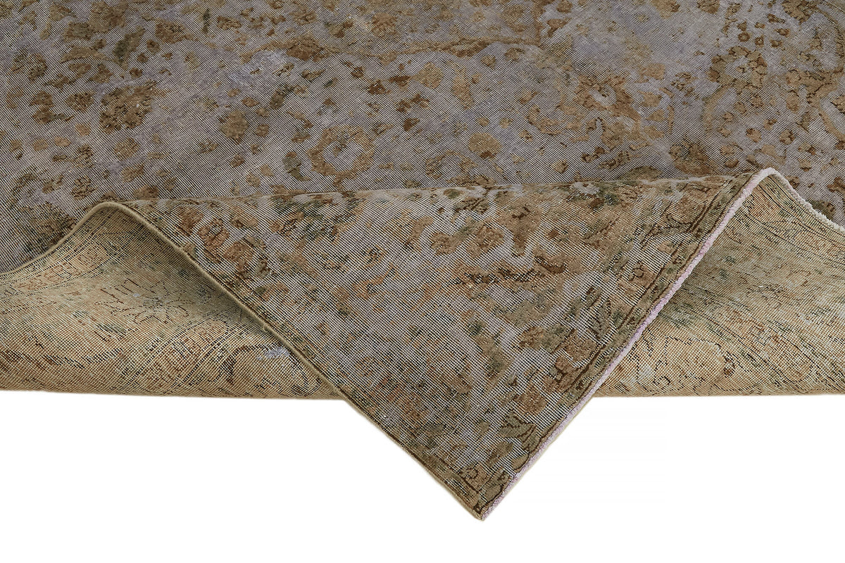 Rusvo Gri Madalyon Desenli Bej Eskitme Yün El Dokuma Halı 250x333 cm – kenar detayı