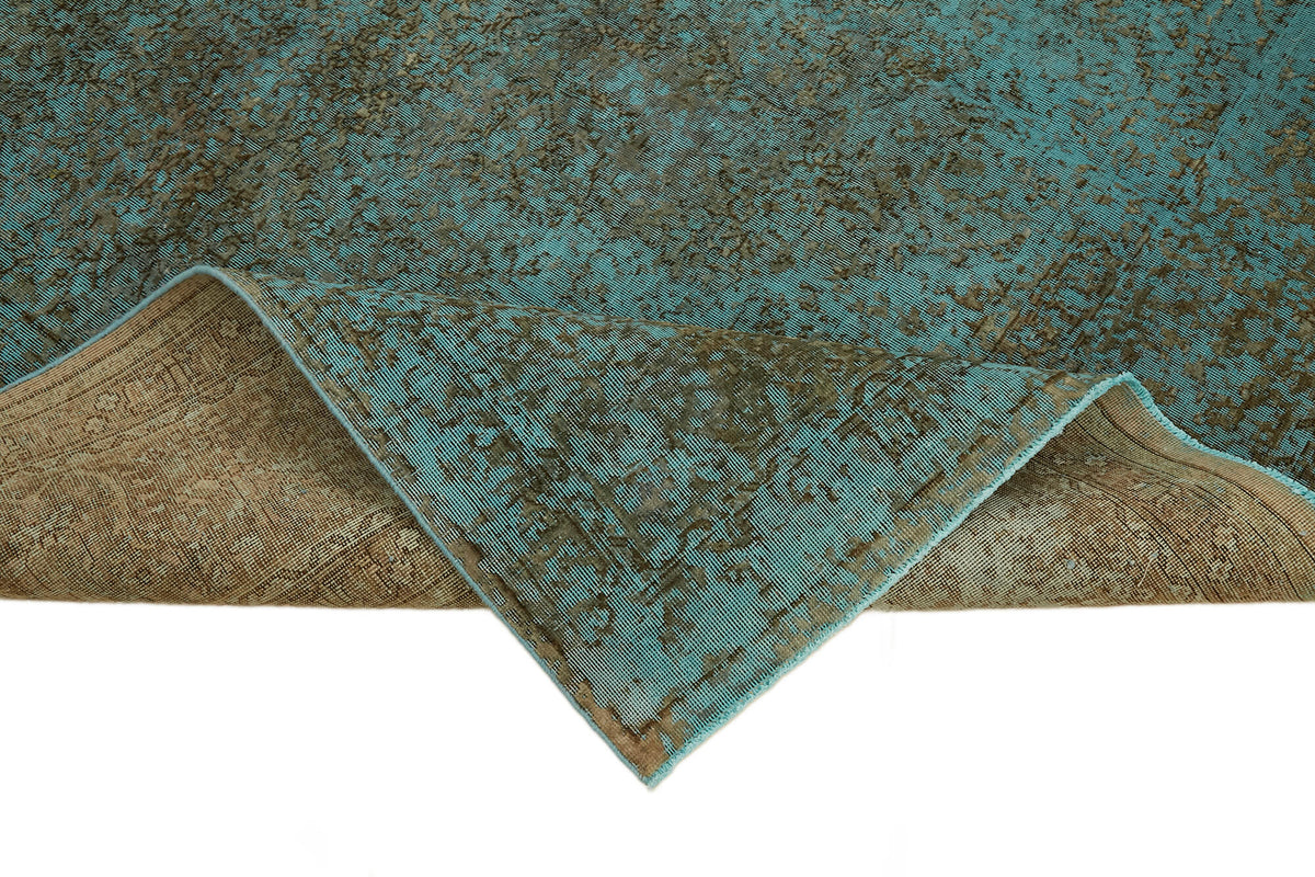 Zelko Turkuaz Kahverengi Modern Soyut Desenli El Dokuma Halı 242x349 cm – kenar detayı