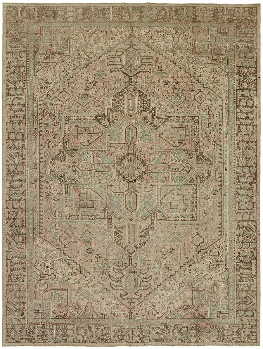 Rusvo Kahverengi Halı 6 m2 Etnik Geometrik Desenli Vintage 257x338 cm