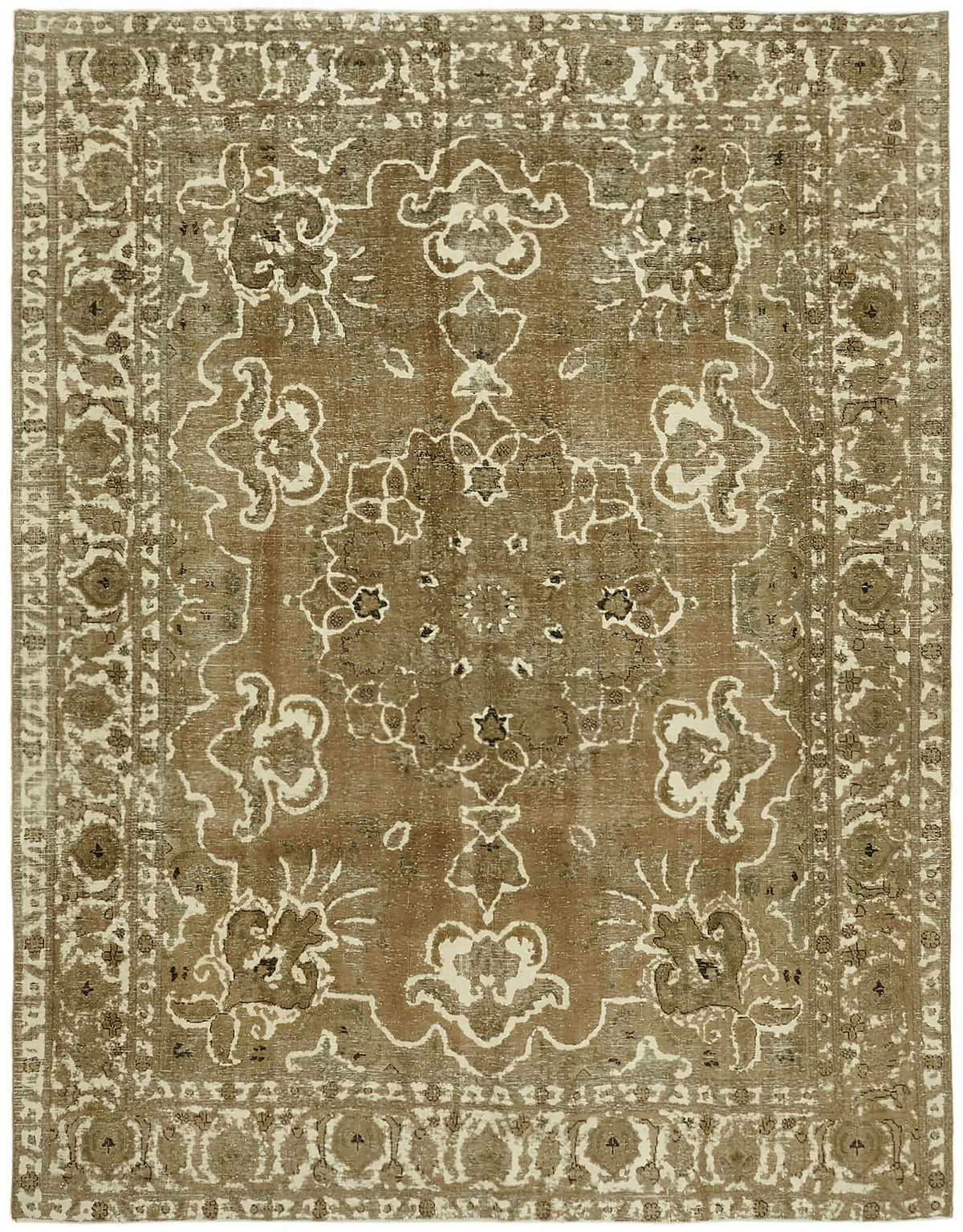Rusvo Kahverengi Halı 11,6 m2 Vintage El Dokuma Madalyonlu 303x384 cm