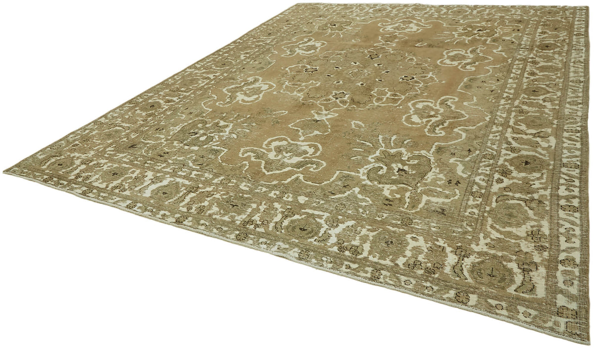 Rusvo Kahverengi Halı 11,6 m2 Vintage El Dokuma Madalyonlu 303x384 cm – doku yakın çekim