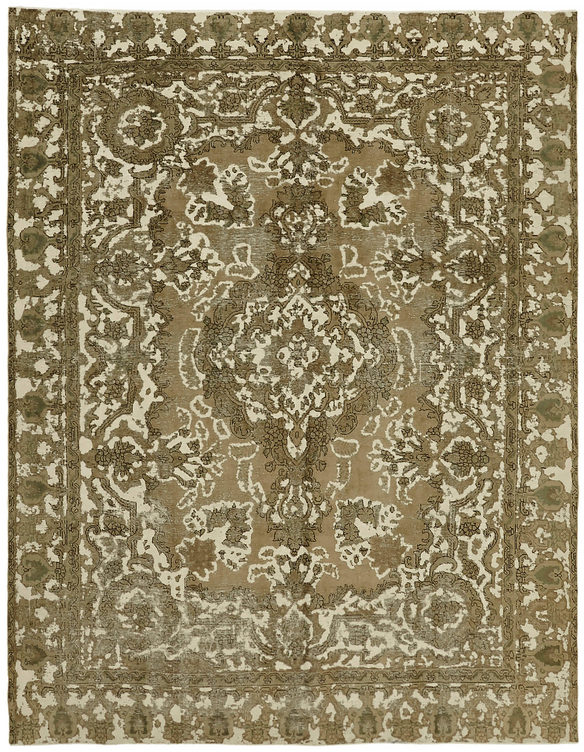 Rusvo Vintage Düz Dokuma Kahverengi Bej El Dokuma Halı 285x355 cm