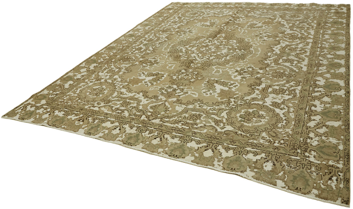 Rusvo Vintage Düz Dokuma Kahverengi Bej El Dokuma Halı 285x355 cm – doku yakın çekim