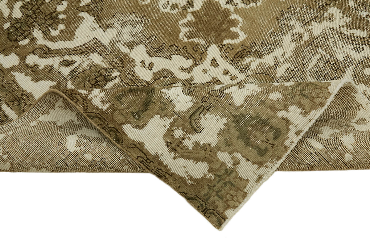 Rusvo Vintage Düz Dokuma Kahverengi Bej El Dokuma Halı 285x355 cm – kenar detayı