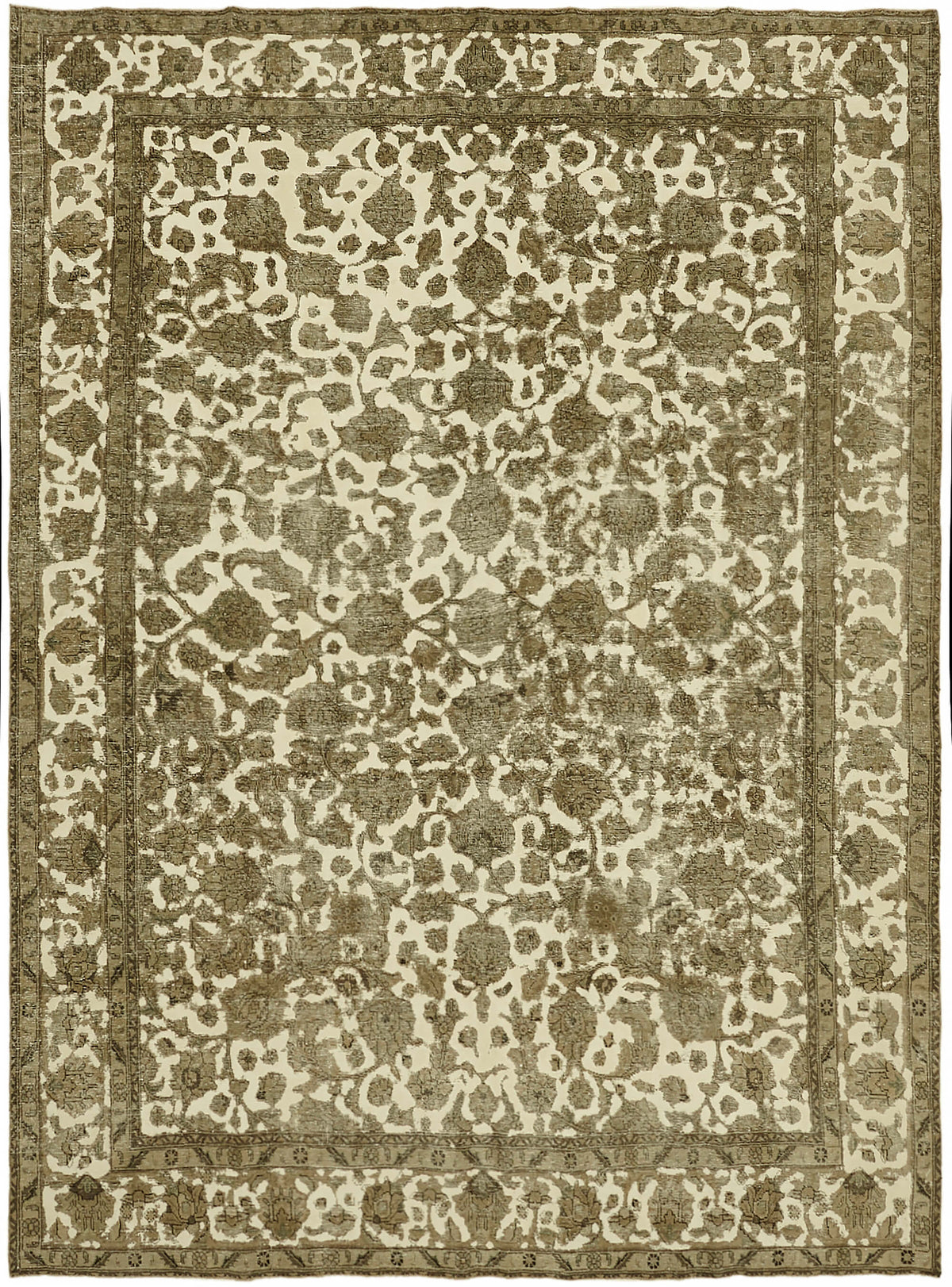 Rusvo Kahverengi Halı 6 m2 El Dokuma Çiçekli Vintage Halı 298x398 cm