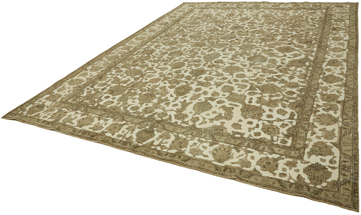 Rusvo Kahverengi Halı 6 m2 El Dokuma Çiçekli Vintage Halı 298x398 cm – doku yakın çekim