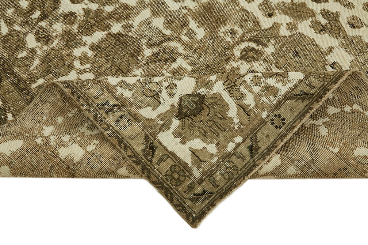 Rusvo Kahverengi Halı 6 m2 El Dokuma Çiçekli Vintage Halı 298x398 cm – kenar detayı