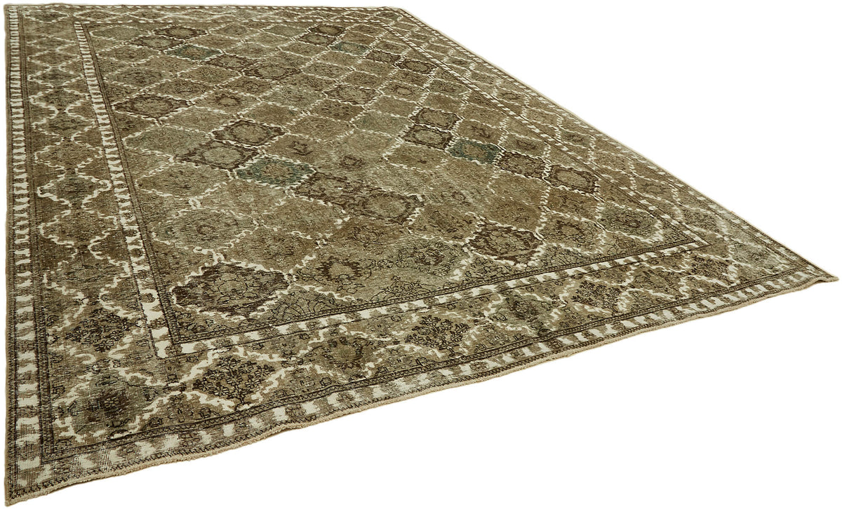 Rusvo Geometrik Desenli Kahverengi Bej Vintage El Dokuma Halı 300x398 cm – genel görünüm