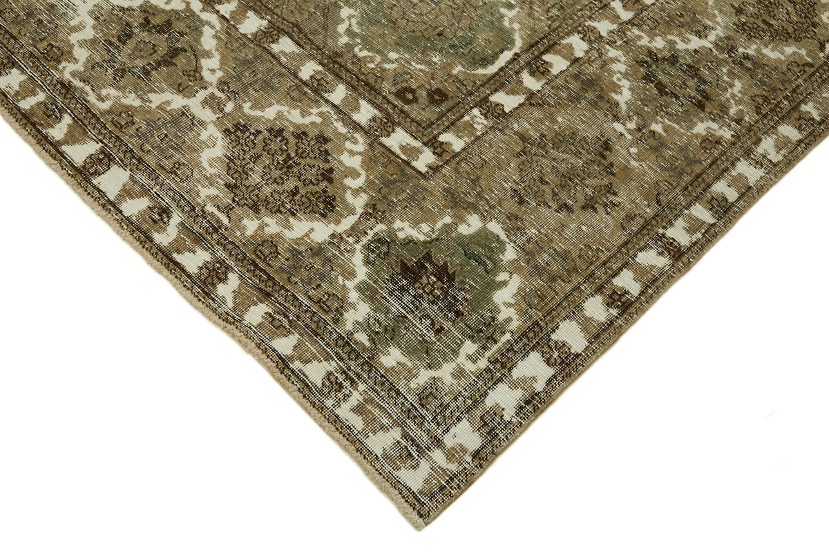 Rusvo Geometrik Desenli Kahverengi Bej Vintage El Dokuma Halı 300x398 cm – detay görünümü