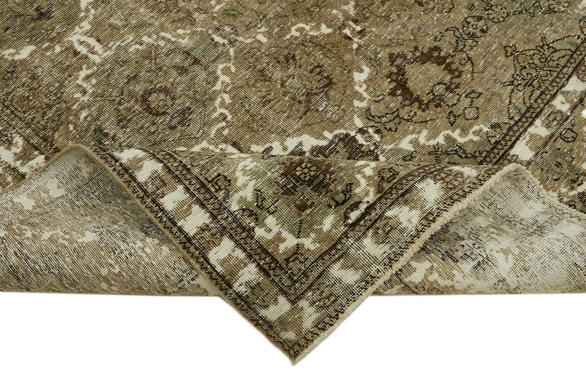 Rusvo Geometrik Desenli Kahverengi Bej Vintage El Dokuma Halı 300x398 cm – kenar detayı
