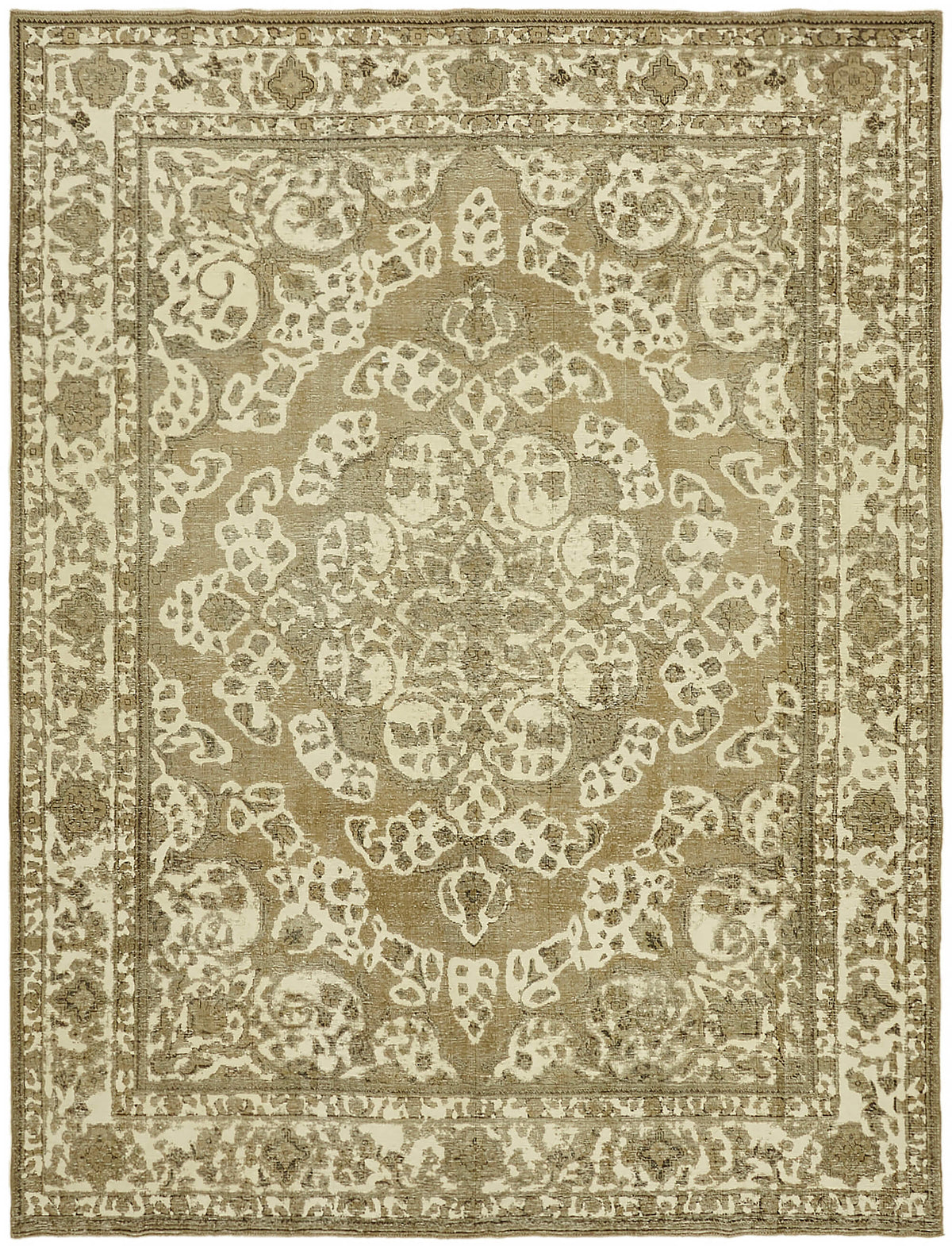 Rusvo Vintage Bej Kahve Madalyon Desenli El Dokuma Halı 286x374 cm