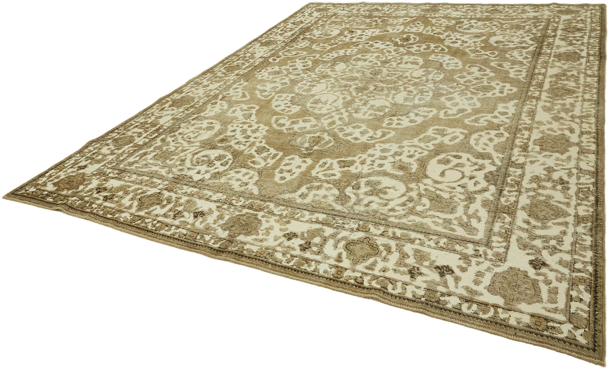 Rusvo Vintage Bej Kahve Madalyon Desenli El Dokuma Halı 286x374 cm – doku yakın çekim