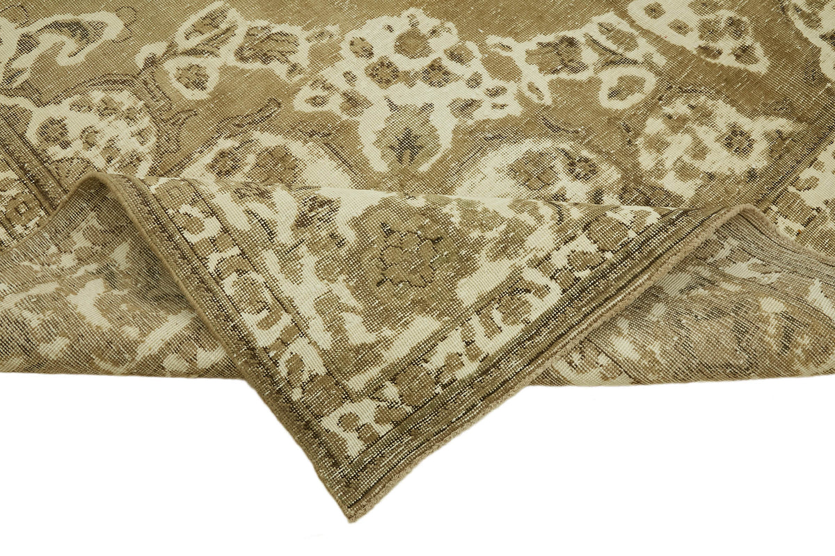 Rusvo Vintage Bej Kahve Madalyon Desenli El Dokuma Halı 286x374 cm – kenar detayı