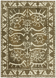 Rusvo Düz Krem Halı Geometrik Desenli Kahverengi Vintage 283x388 cm