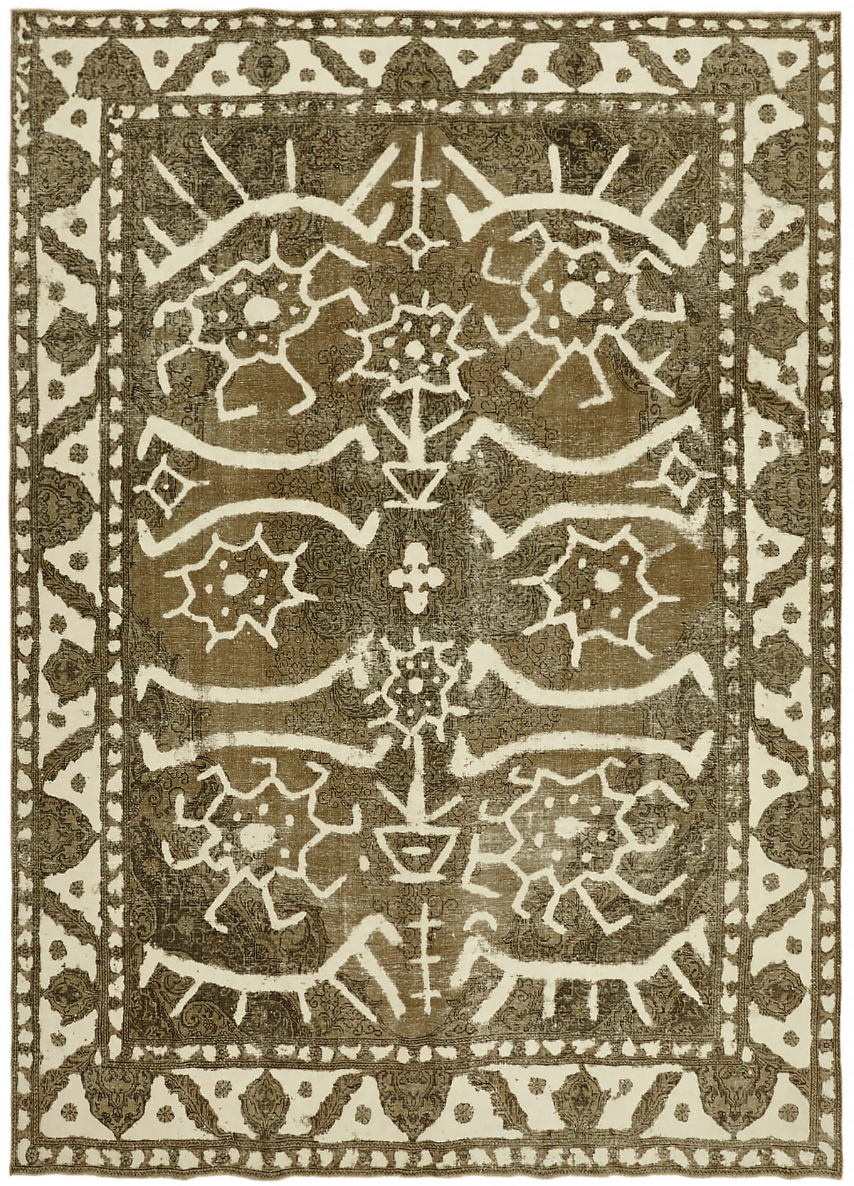 Rusvo Düz Krem Halı Geometrik Desenli Kahverengi Vintage 283x388 cm