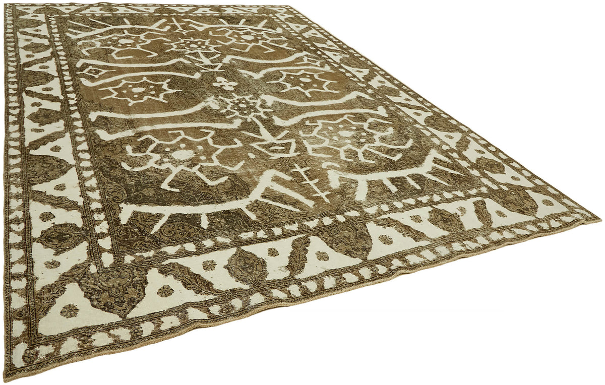 Rusvo Düz Krem Halı Geometrik Desenli Kahverengi Vintage 283x388 cm – genel görünüm