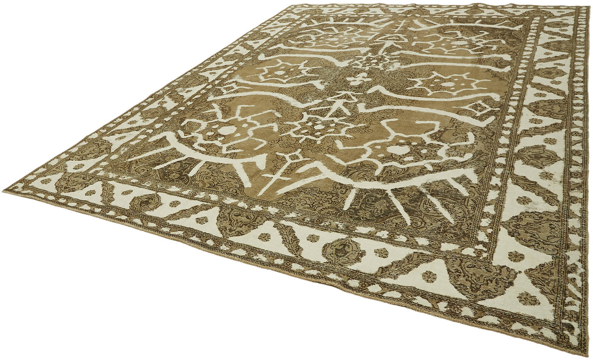 Rusvo Düz Krem Halı Geometrik Desenli Kahverengi Vintage 283x388 cm – doku yakın çekim