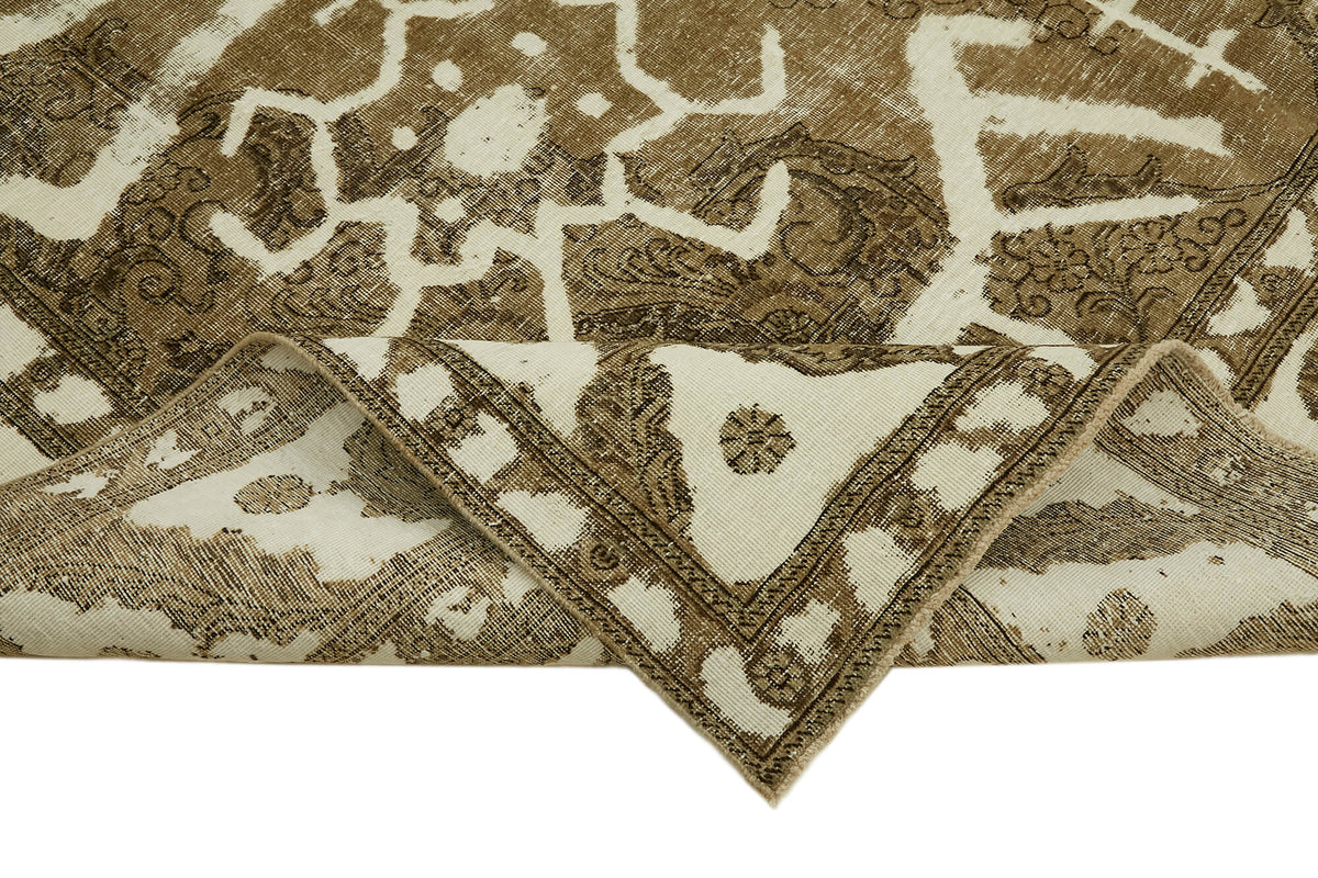 Rusvo Düz Krem Halı Geometrik Desenli Kahverengi Vintage 283x388 cm – kenar detayı