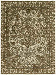 Rusvo Bej ve Kahverengi Madalyon Desenli Yün Vintage Halı 292x380 cm