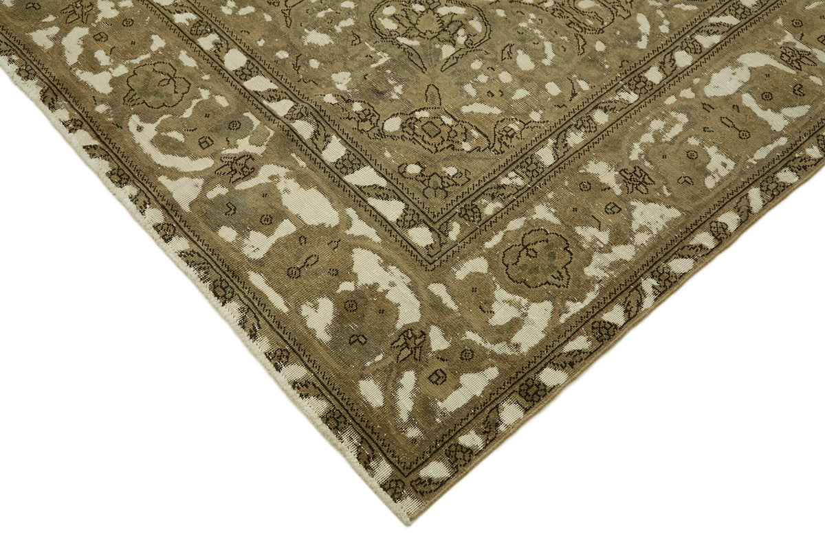 Rusvo Bej ve Kahverengi Madalyon Desenli Yün Vintage Halı 292x380 cm – detay görünümü
