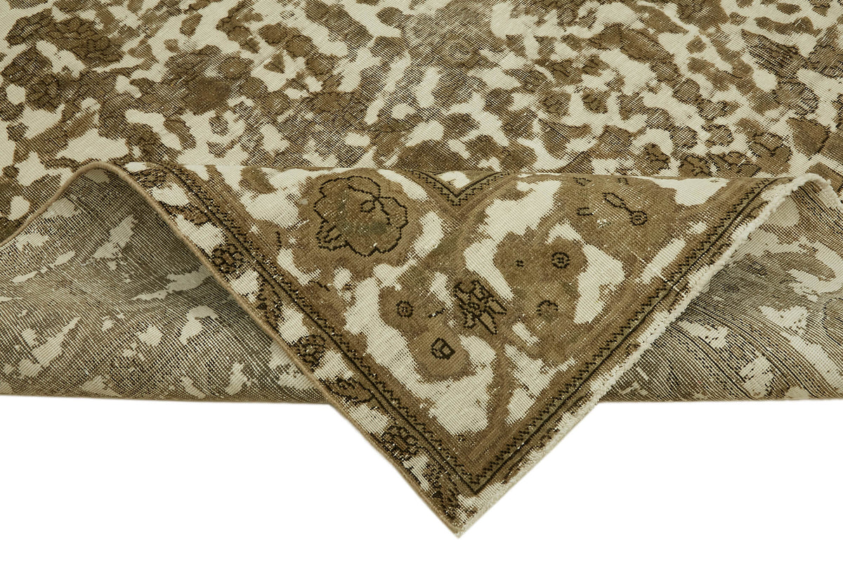 Rusvo Bej ve Kahverengi Madalyon Desenli Yün Vintage Halı 292x380 cm – kenar detayı