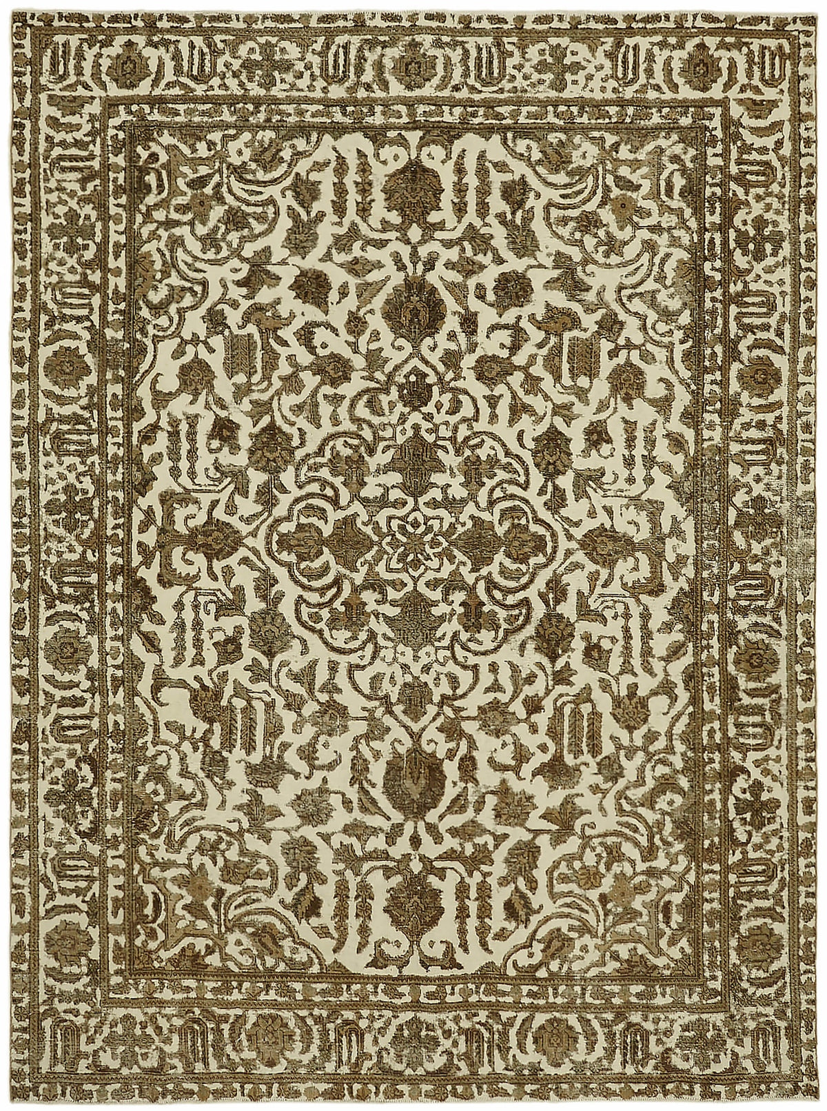 Rusvo Krem ve Kahverengi Madalyon Desenli Düz Dokuma Halı 250x330 cm