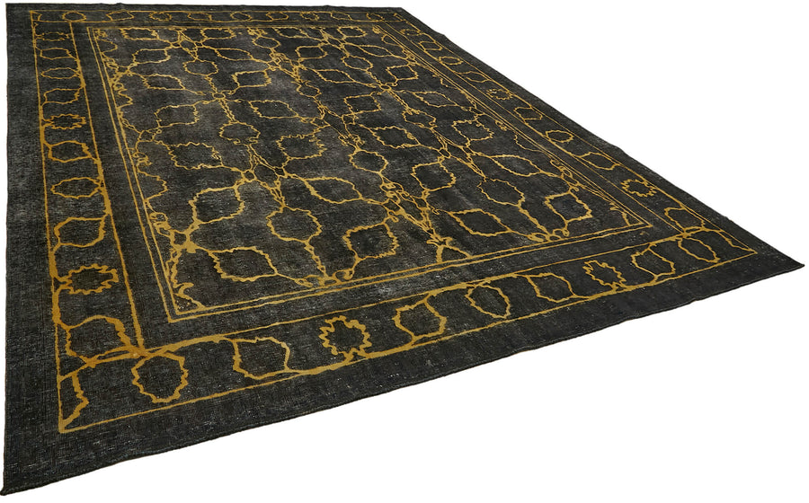 Zelko Siyah Altın Geometrik Desenli Klasik Pamuk Yün El Dokuma Halı 300x377 cm – genel görünüm