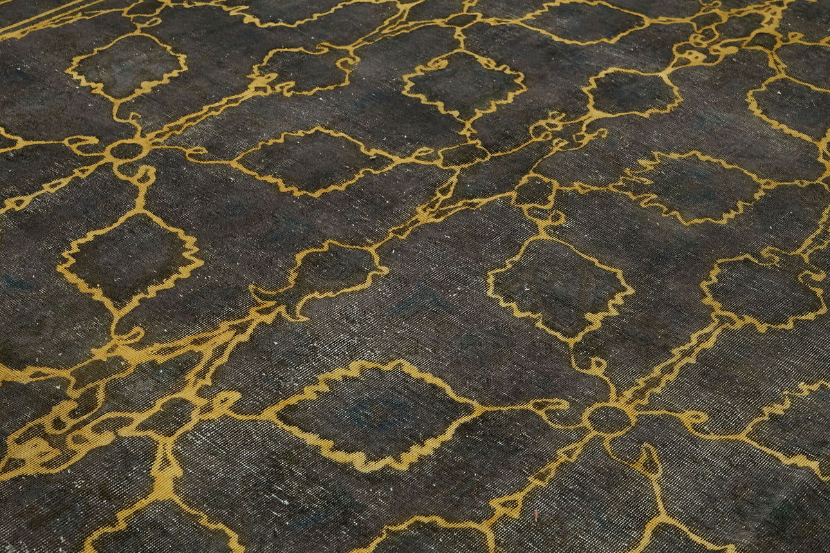 Zelko Siyah Altın Geometrik Desenli Klasik Pamuk Yün El Dokuma Halı 300x377 cm – mekânda kullanım