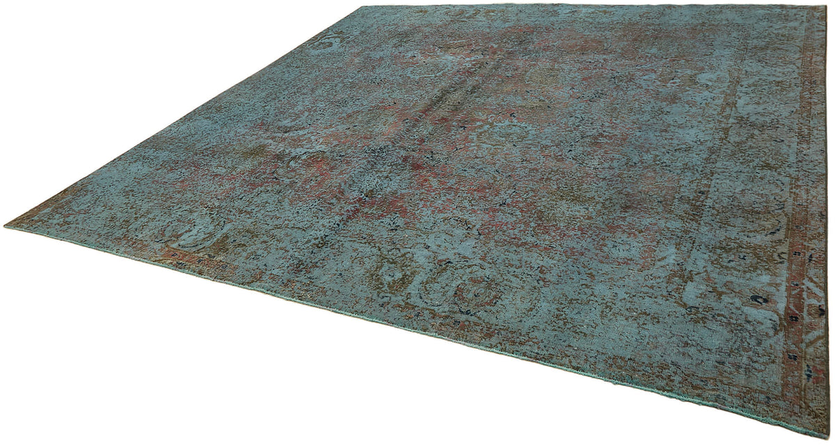 Zelko Overdyed Mavi Soyut Desenli Vintage Halı 331x331 cm – doku yakın çekim