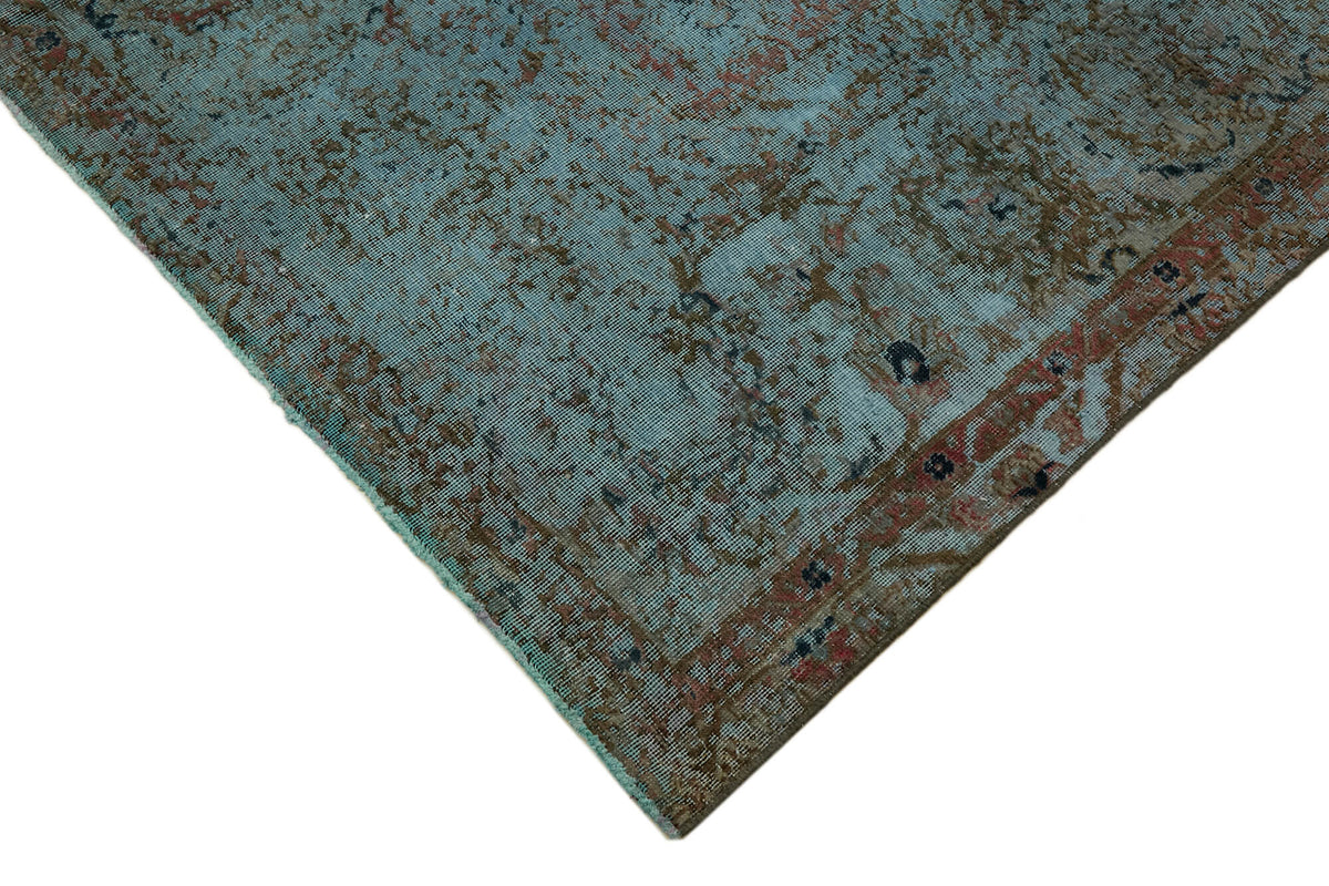Zelko Overdyed Mavi Soyut Desenli Vintage Halı 331x331 cm – detay görünümü