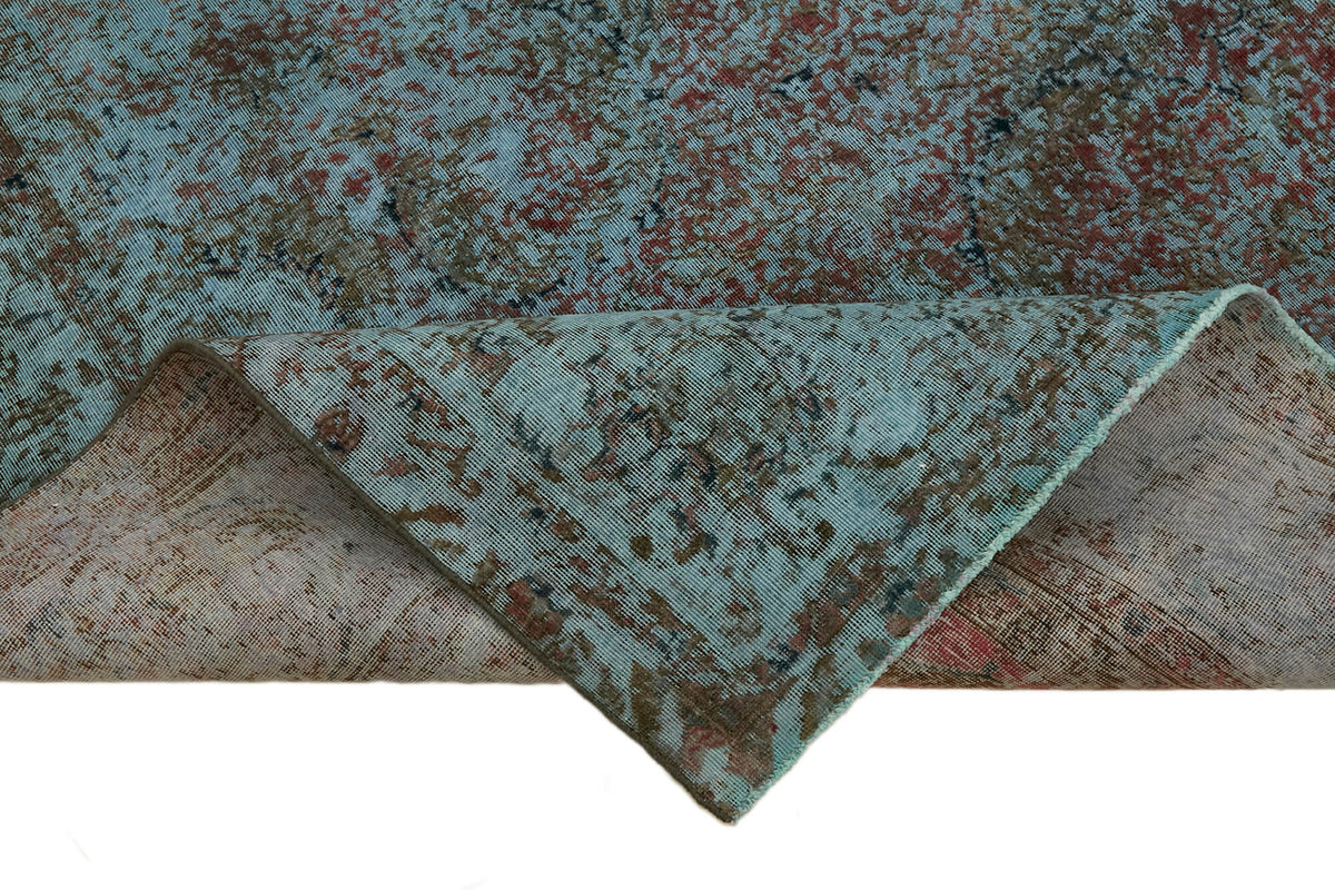 Zelko Overdyed Mavi Soyut Desenli Vintage Halı 331x331 cm – kenar detayı