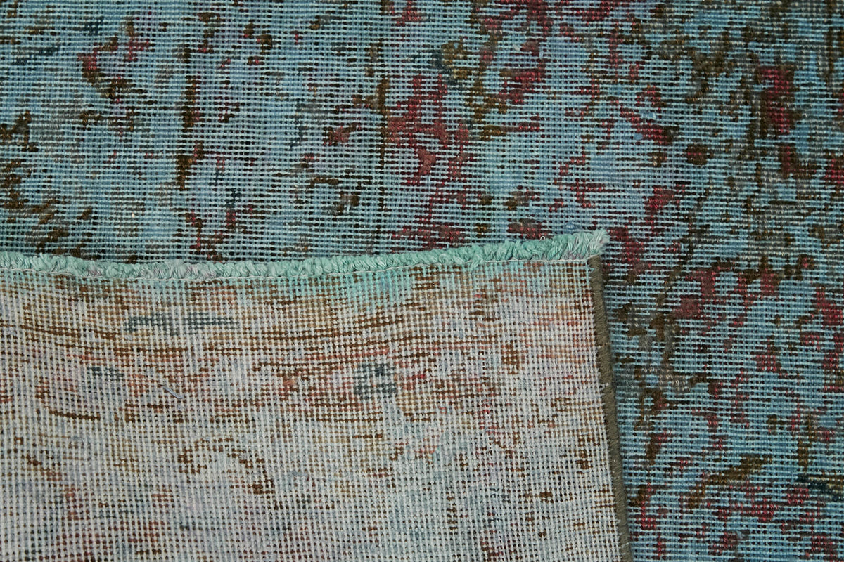 Zelko Overdyed Mavi Soyut Desenli Vintage Halı 331x331 cm – arka yüz görünümü