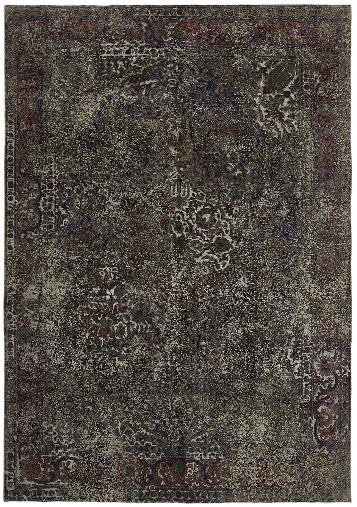 Zelko Bordo Gri Halı Çiçek Desenli Eskitme Dokuma 251x345 cm 44334